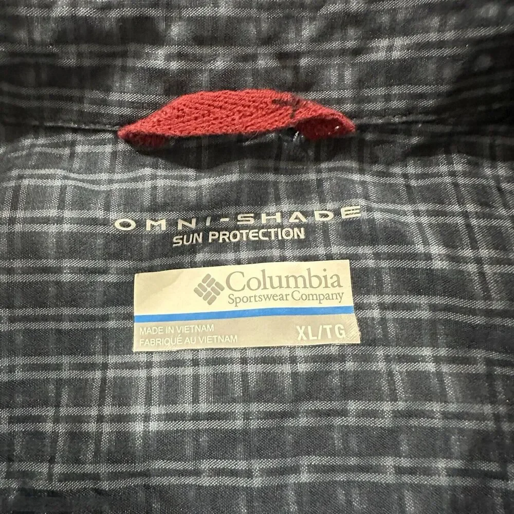 Columbia Button Shirt Men XL Blue Plaid Long Sleeve Vtg